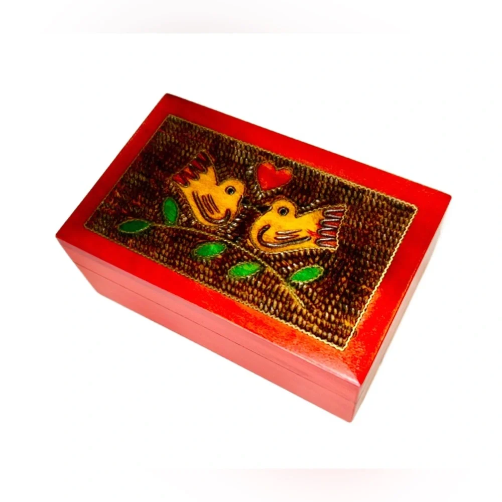 Gorgeous Love Birds Wooden Trinket Box